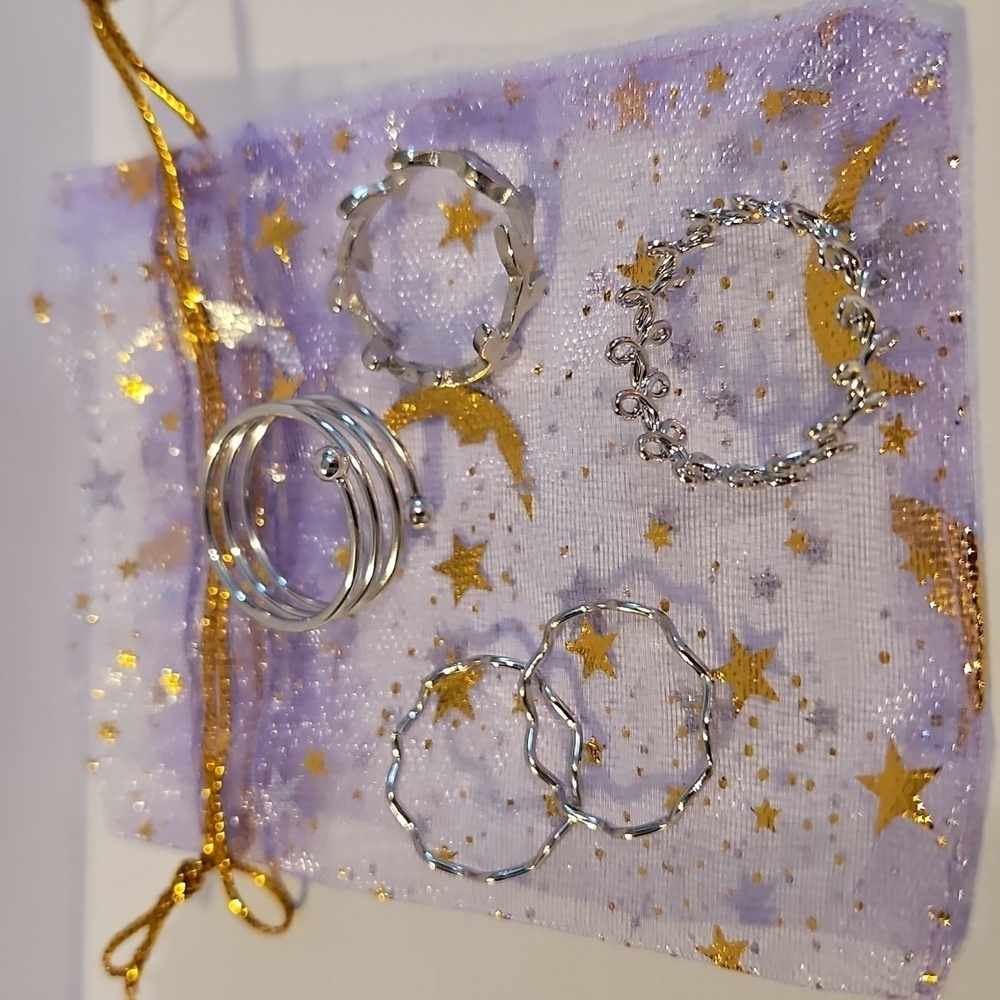 3/15$ Bundle Deal New 5 Piece Silver knuckle Stackable Rings - Picture 3 of 3